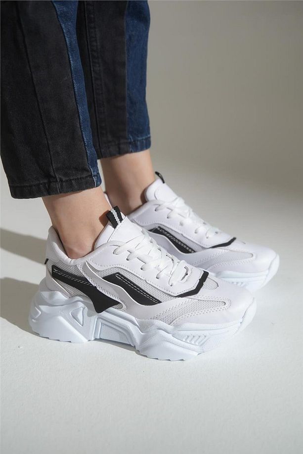 Yüksek Tabanlı Bağcıklı Spor Ayakkabı Kadın Sneaker - 4