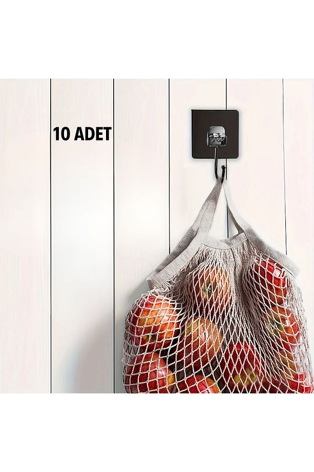 10 Adet Duvara, Dolapa Yapışan Güçlü Yapışkanlı Siyah Duvar Askısı - 5