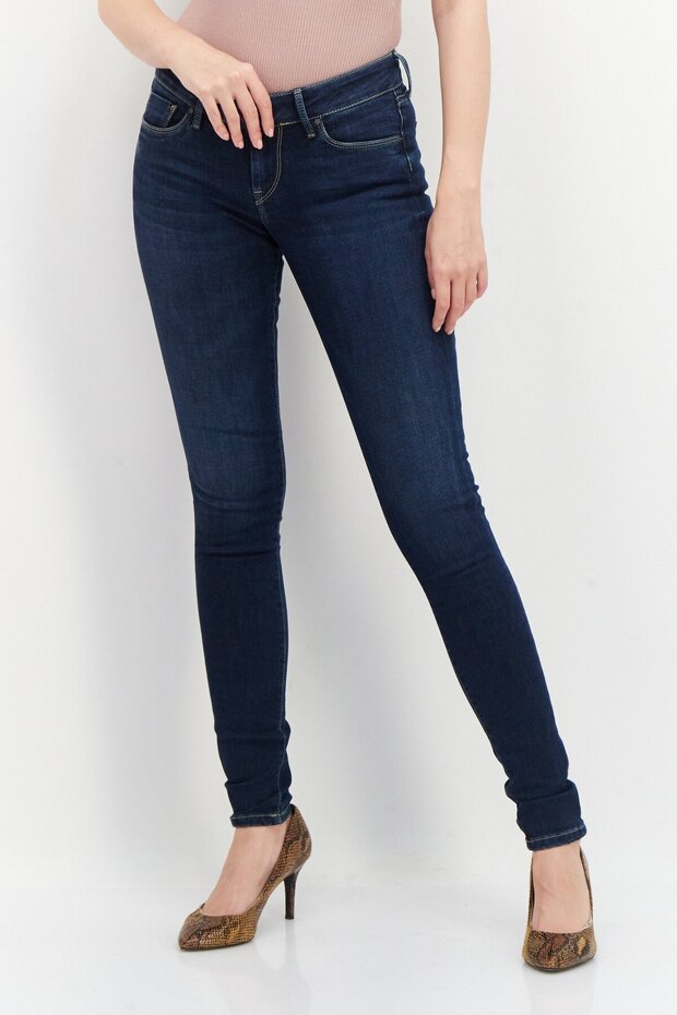 Women Regular Fit Slim Leg Washed Stretchable Jeans, Navy