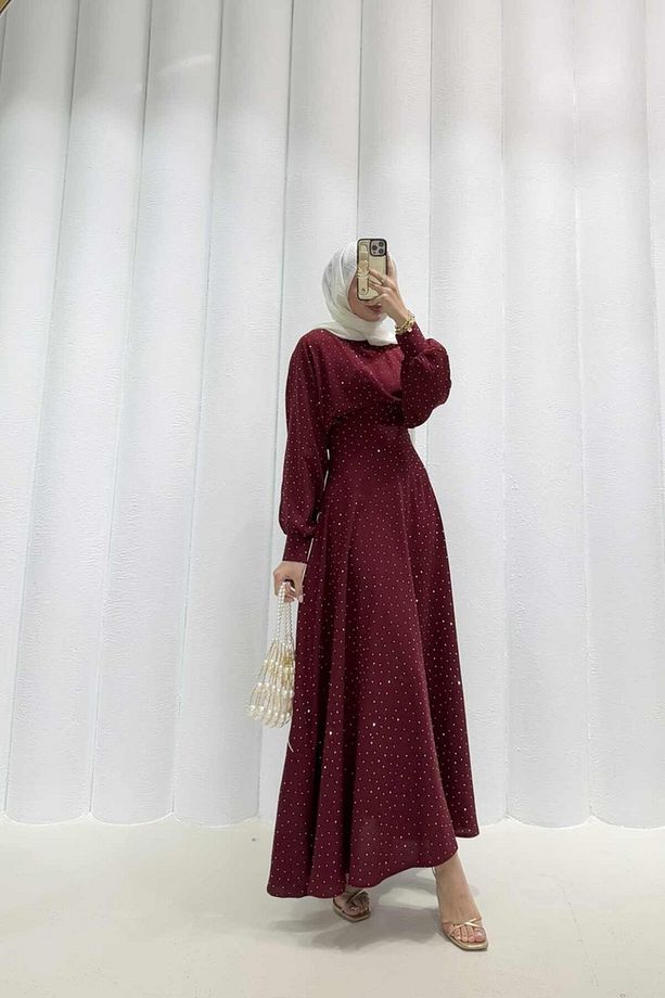 Taşlı Krep Elbise 32-2321 - 4