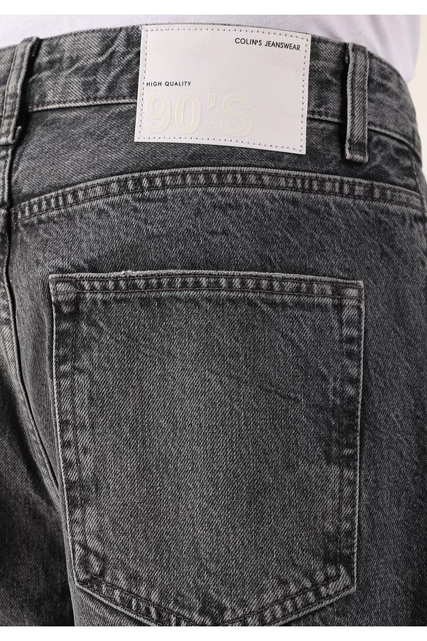 Loose Relaxed Fit Drop Crotch Kısa Paça Erkek Gri Jean Pantolon - 6