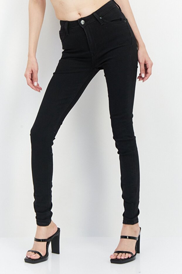 Women Regular Fit Washed Denim Jean, Black