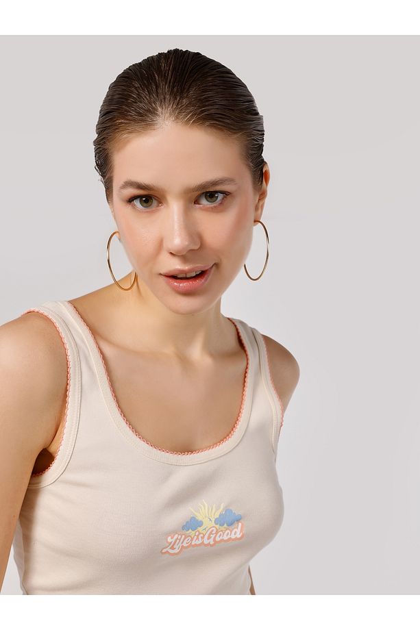 Regular Fit Kadın Ekru Atlet - 4