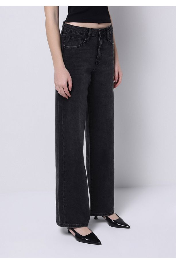 Regular Fit Yüksel Bel Geniş Paça Kadın İndigo Jean Pantolon - 6
