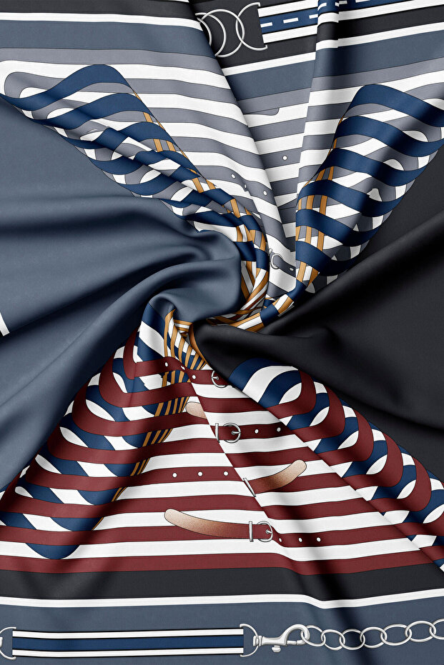 Anthracite Object Patterned Twill Scarf - 2