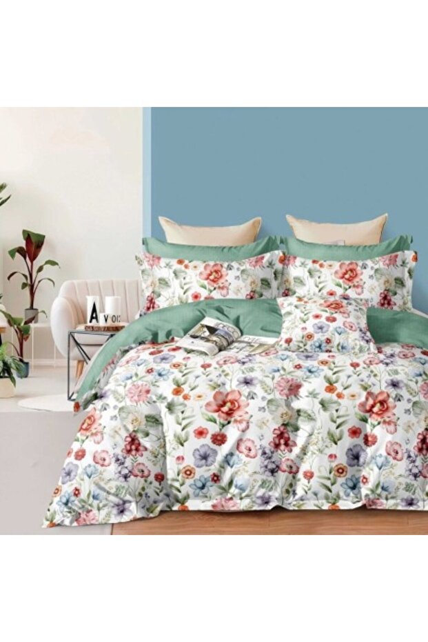 Double bed linen with spring flowers pattern - 1