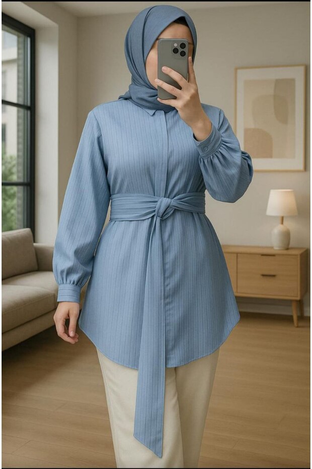 Women's Belt Detailed Hijab Shirt