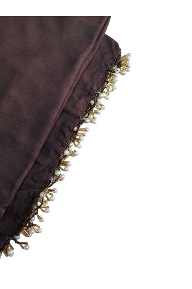 Pearl Beaded Gold Hand Embroidered Scarf Writing 100x100cm