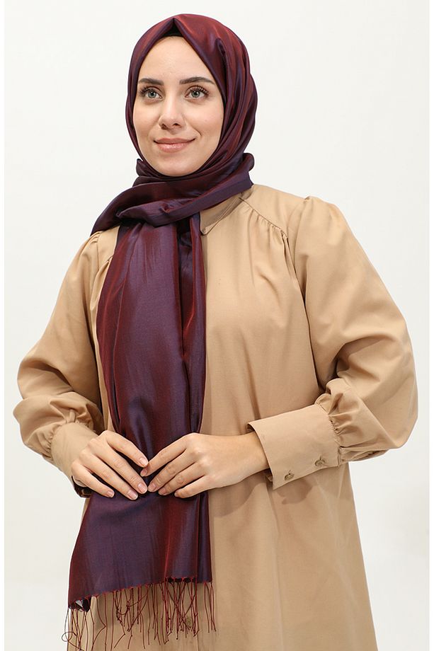 Püsküllü Tafta Şal 1267-24 Koyu Mürdüm - 1