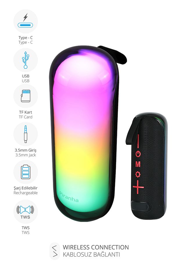 7840 Taşınabilir Rgb Tws Bluetooth Hoparlör / Aux-usb-tf Kart Girişi / Şarj Edilebilir / Kablosuz - 3