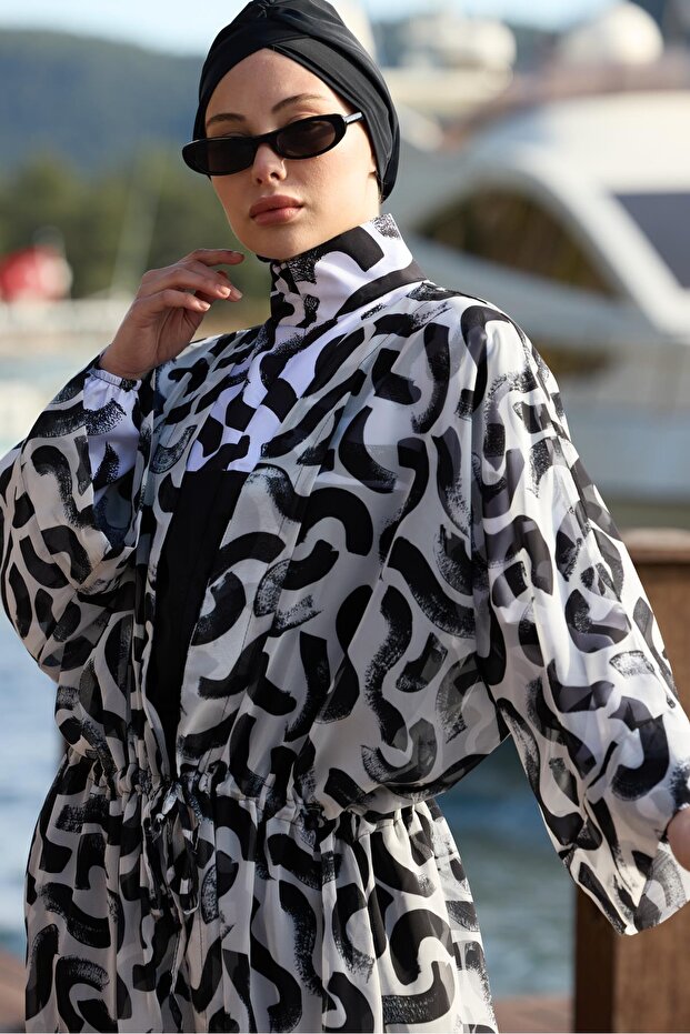 Curly Pattern Waist Lace-Up Design Hijab Pareo