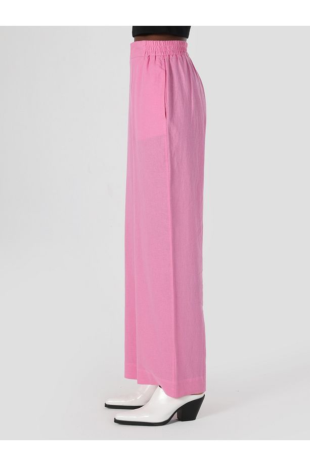 Regular Fit Yüksel Bel Geniş Paça Kadın Pembe Pantolon - 5
