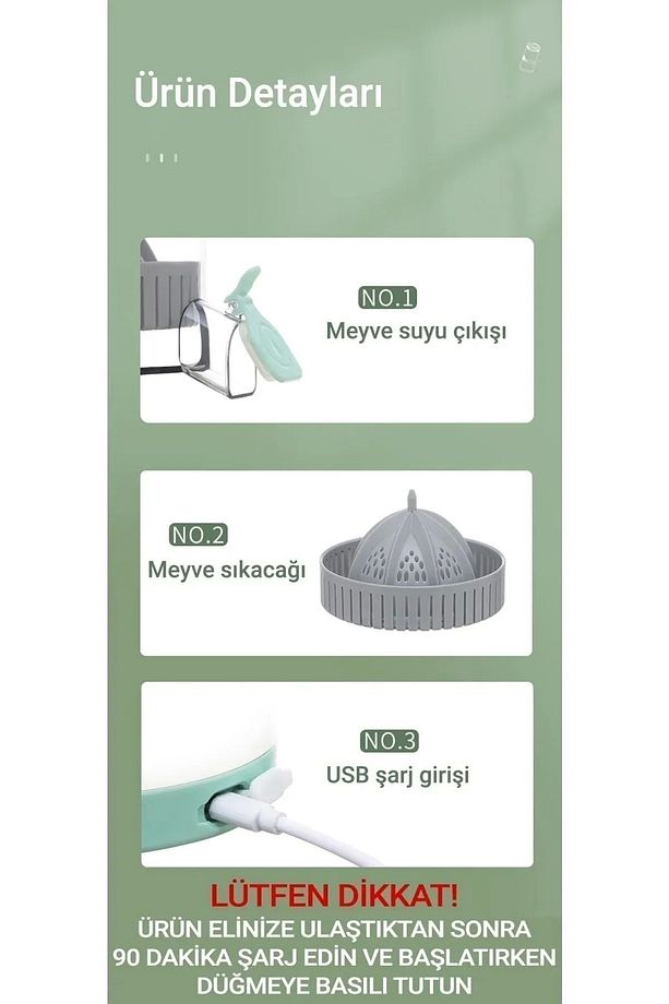 Pratik Şarjlı Narenciye Sıkacağı Taşınabilir USB Hazneli Portakal Limon Katı Meyve Sıkma Makinesi - 8
