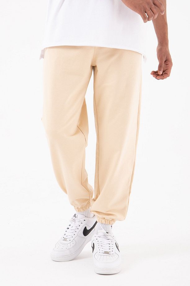 Basic Regular Bel Paça Lastikli 3 Cepli Jogger Eşofman Altı Bej - 1