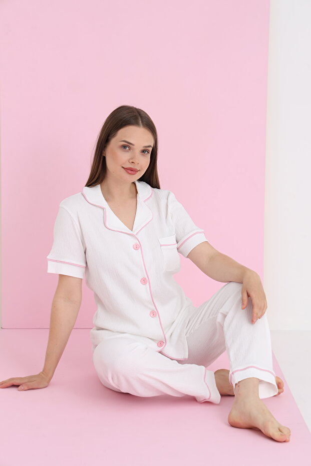 BÜRÜMCÜK ARABİYELİ DÜĞMELİ PİJAMA TAKIM - 1