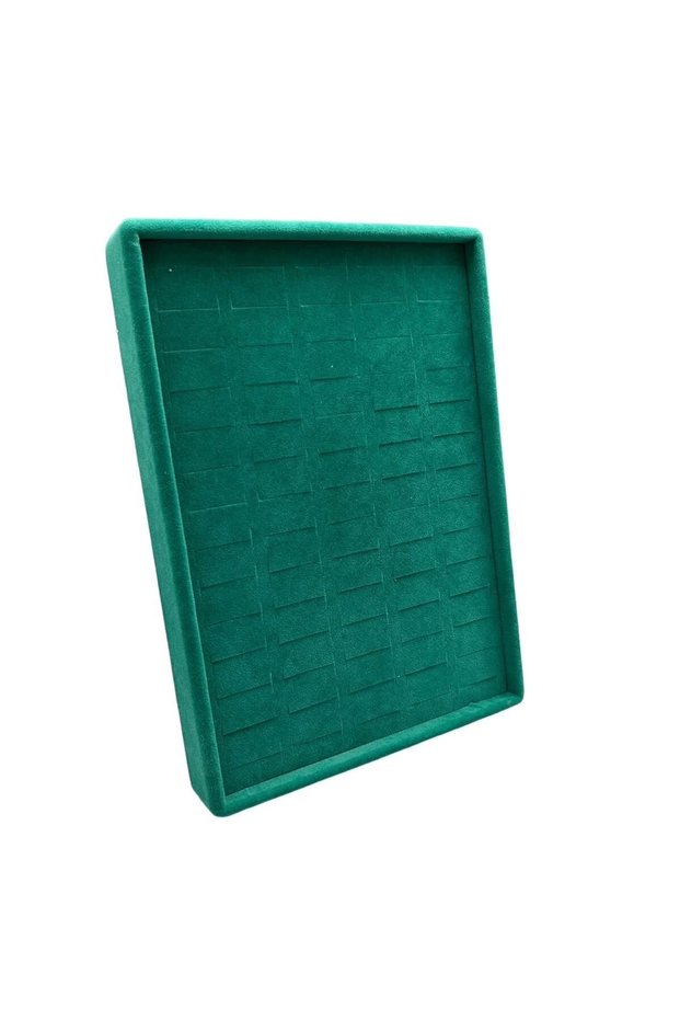 Small Size Suede Fabric Green Color 24/17,5 Cm Footed Immersed Ring Earring Plate