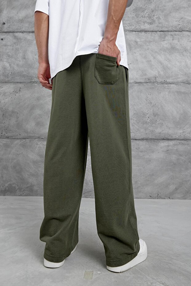 Erkek Haki Yıkamalı Basic Baggy Eşofman Altı - 3