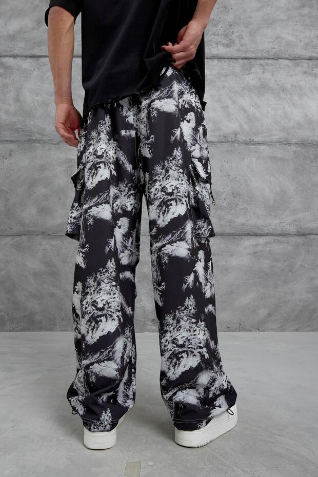 White Leaf Patterned Cuffed Sweatpants - 3