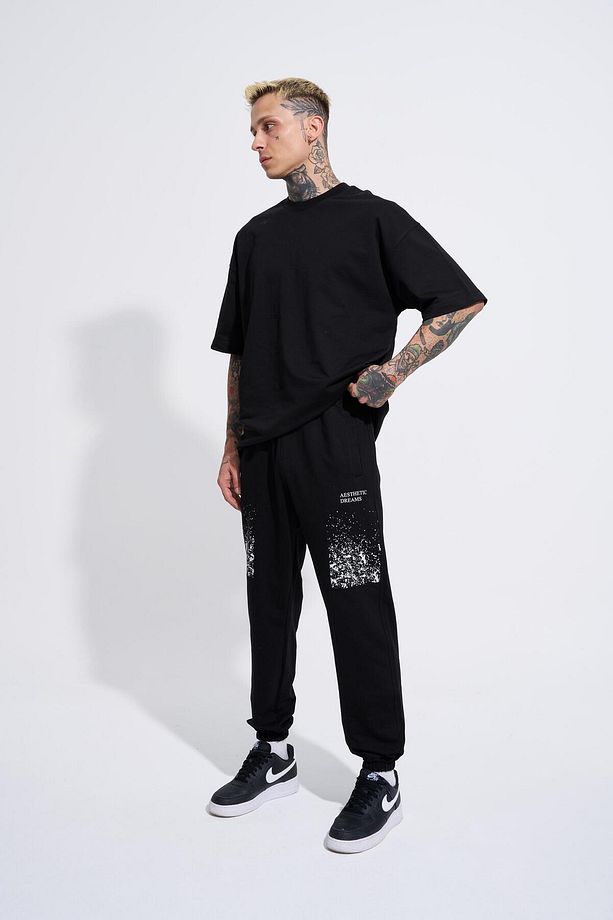Erkek Aesthetic Dreams Baskılı Relaxed Jogger Siyah Eşofman Altı - 6