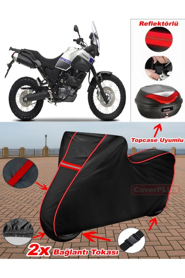 Yamaha Xtz 660Za Tenere Tarpaulin Black Topcase Rear Bag Compatible Motor Tarpaulin (Red Stitched)