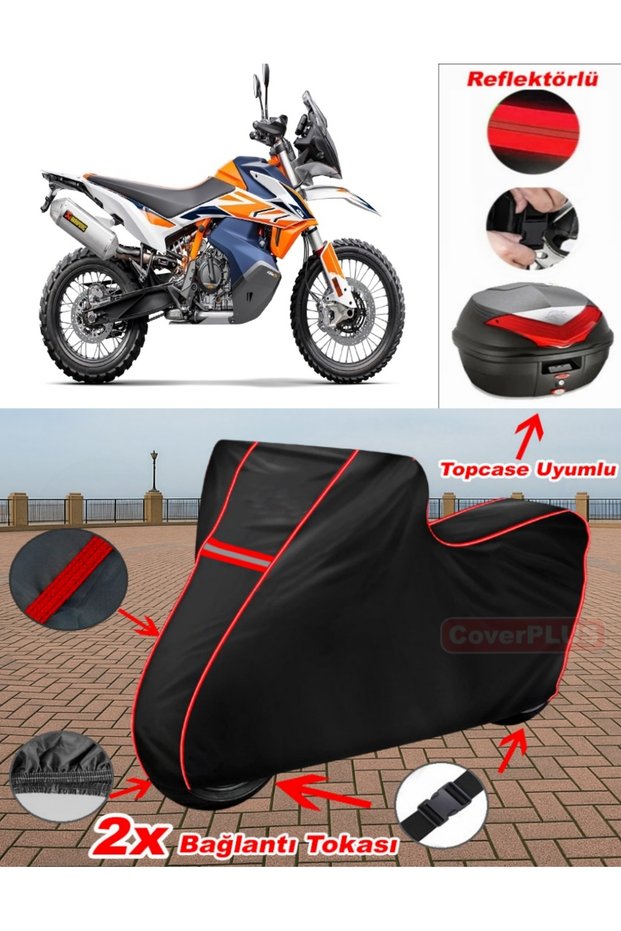Ktm 790 Adventure R Tarpaulin Black Topcase Rear Bag Compatible Motor Tarpaulin (Red Stitched)