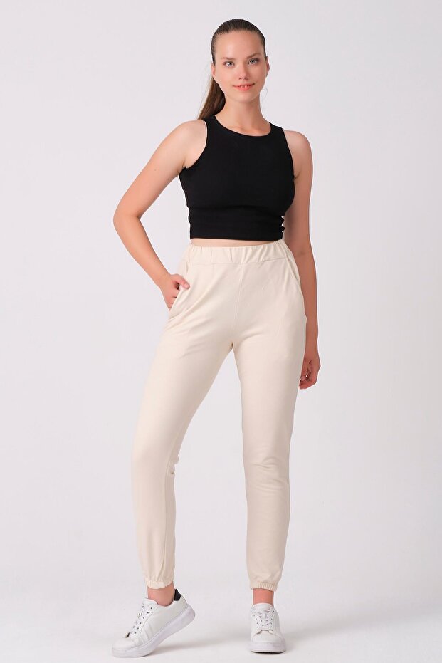 Powder Cotton Women's Sweatpants with Elastic Waist