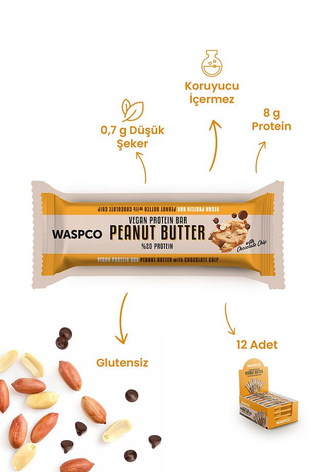 Fıstık Ezmeli Çikolata Parçalı Vegan Protein Bar 40g X 1 Adet - 2
