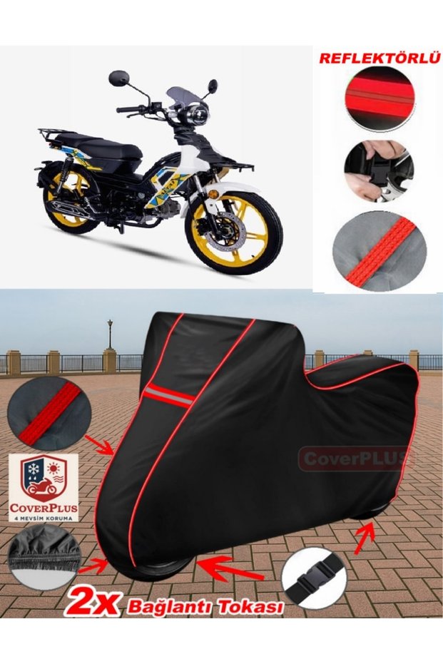 Altai Tank S50 Tarpaulin Black Motorcycle Tarpaulin Engine Cover Tent (Red Stitched)