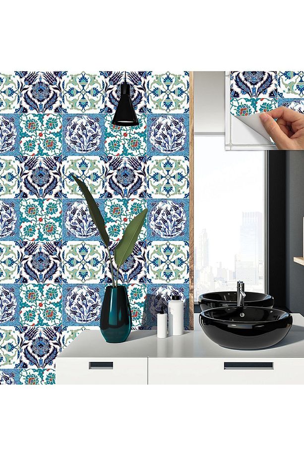Kendinden Yapışkanlı Banyo Mutfak Kaplama Çini 010 Karma Desenli Pvc Karo 30x30 Cm (33 ADET) 3m2 - 4