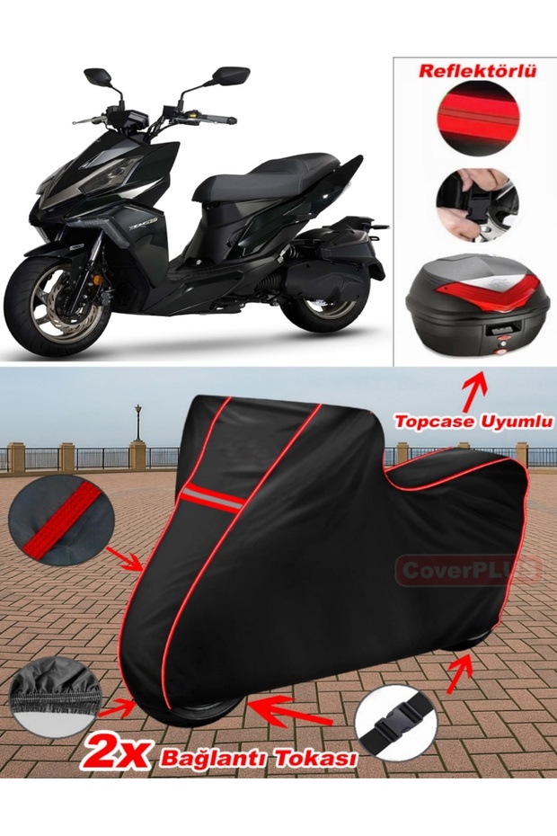Sym Drg 160 Tarpaulin Black Topcase Rear Bag Compatible Motor Tarpaulin (Red Stitched)