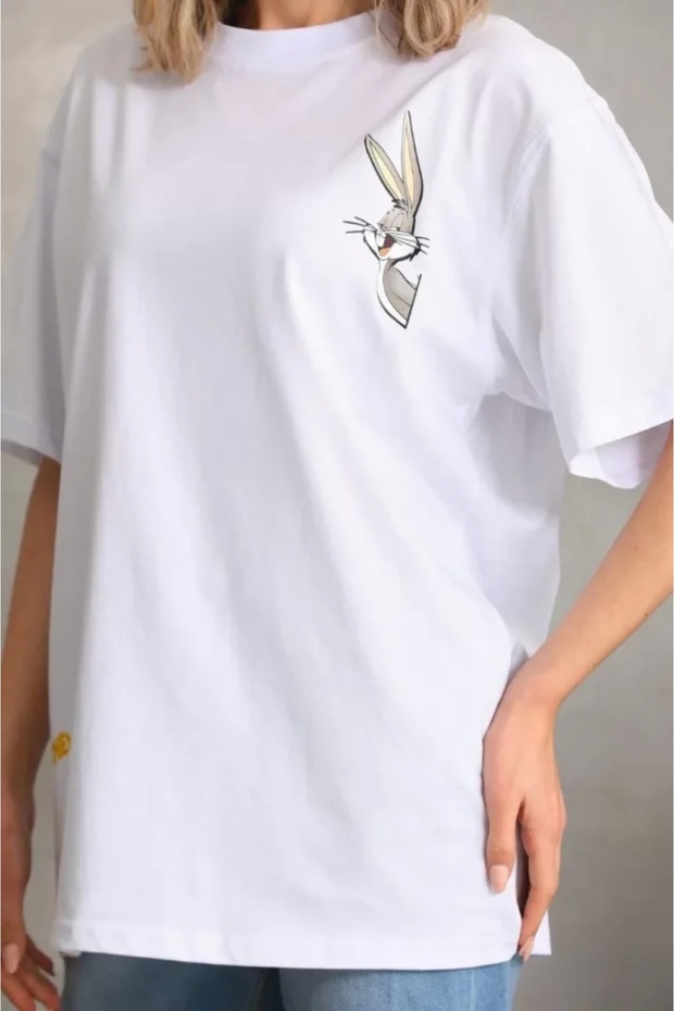 تي شيرت مطبوع كبير الحجم للجنسين - أبيض - 2