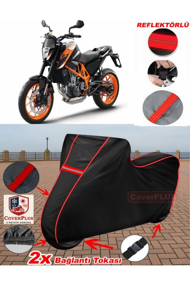 Ktm 690 Duke R Tarpaulin Black Motorcycle Tarpaulin Engine Cover Tent (Red Stitched)
