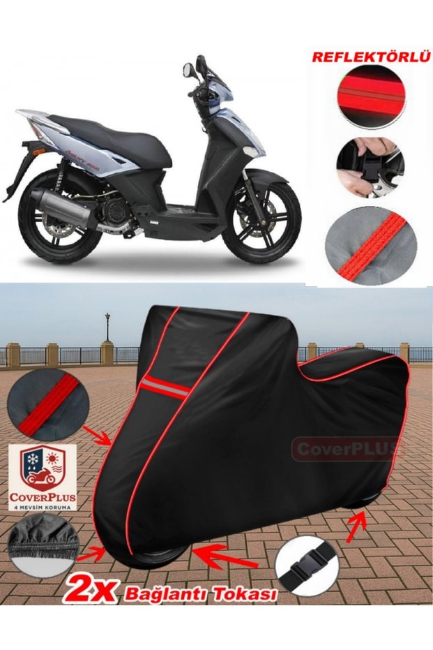 Tarpaulin for Kymco Agility City 200 I Tarp Black Motorcycle Tarpaulin Motor Cover Tent (Red Stitched)