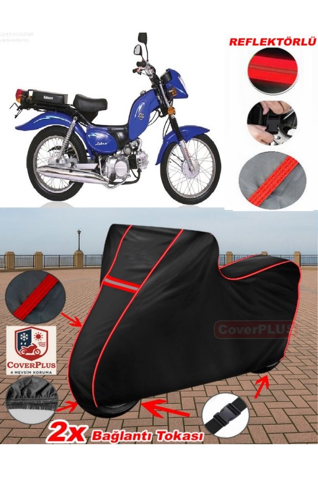 Kanuni Zebra 90 Tarpaulin Black Motorcycle Tarpaulin Motor Cover Tent (Red Stitched)