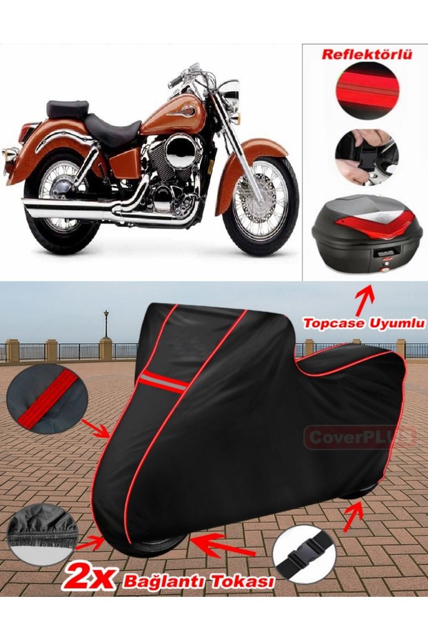 Honda Vt 750 Shadow Ace Tarpaulin Black Topcase Rear Bag Compatible Motor Tarpaulin (Red Stitched)