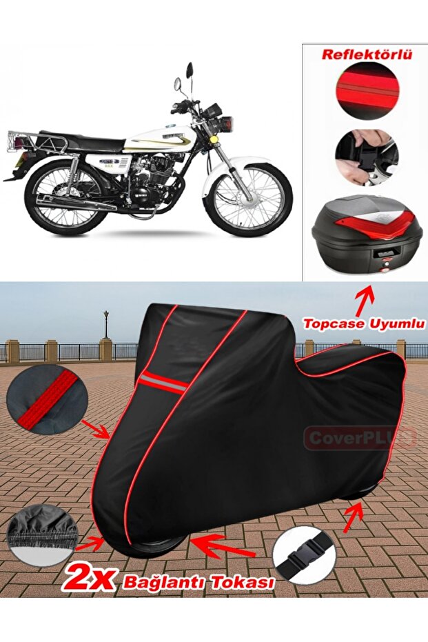 Yuki Yk125 Rex Tarpaulin Black Topcase Rear Bag Compatible Motor Tarpaulin (Red Stitched)