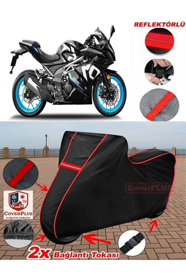 Yuki Yk250 Tarpaulin Black Motorcycle Tarpaulin Engine Cover Tent (Red Stitched)