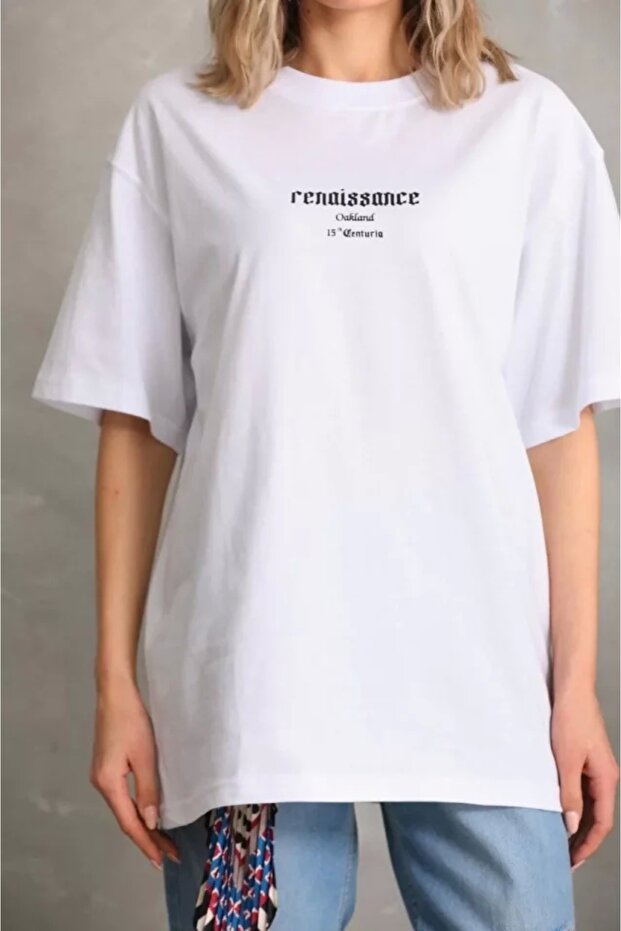   تي شيرت مطبوع كبير الحجم للجنسين - أبيض - 3