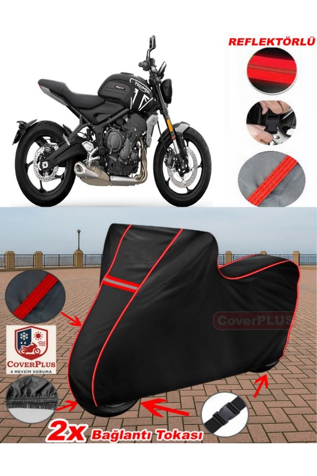 For Triumph Trident 660 Tarpaulin Black Motorcycle Tarpaulin Engine Cover Tent (Red Stitched)