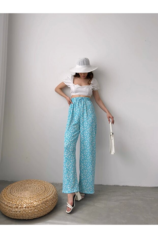 Patterned Elastic Waist Wrap Pants - 3