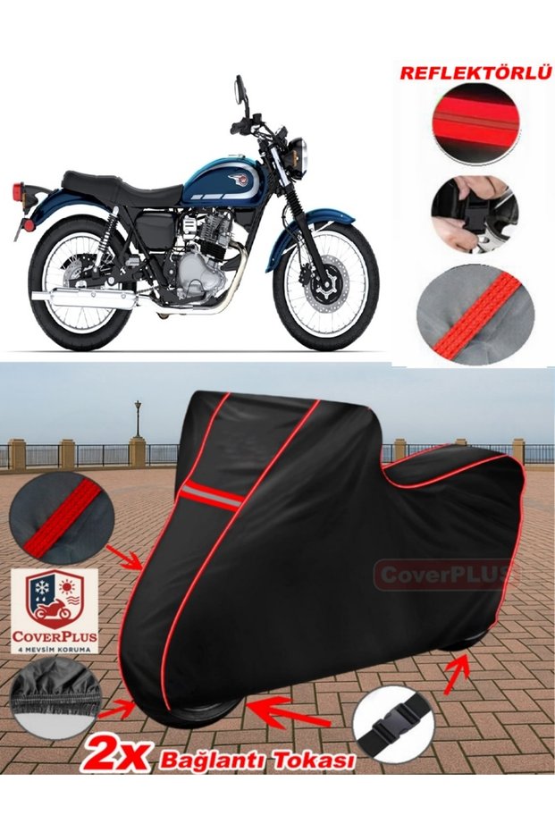 Kawasaki W 230 Tarpaulin Black Motorcycle Tarpaulin Engine Cover Tent (Red Stitched)