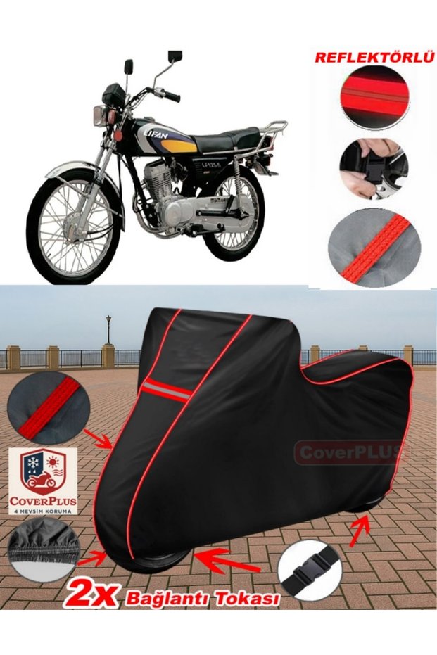 Lifan Lf125-5 Tarpaulin Black Motorcycle Tarpaulin Engine Cover Tent (Red Stitched)