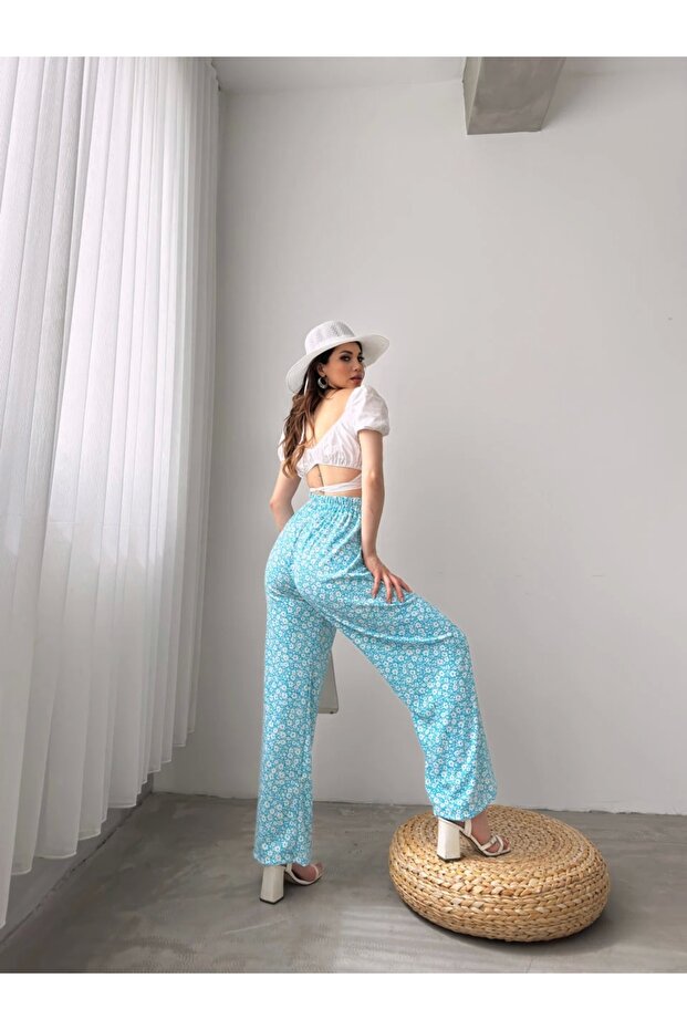 Patterned Elastic Waist Wrap Pants - 2