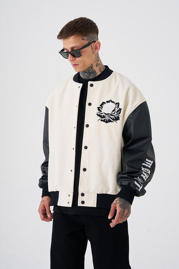 Erkek Go To War Oversize Ekru Bomber Ceket - 1