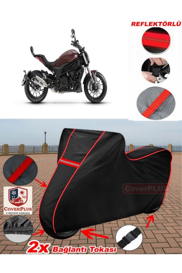 Benelli 502-C Tarpaulin Black Motorcycle Tarpaulin Engine Cover Tent (Red Stitched)