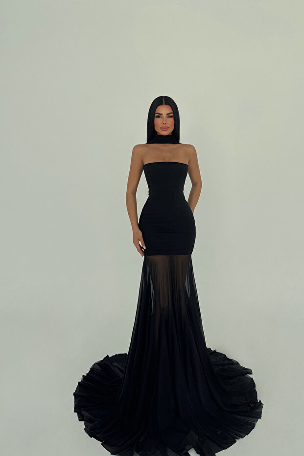 Black Marianna Long Skirt Tulle Dress ATE-2617
