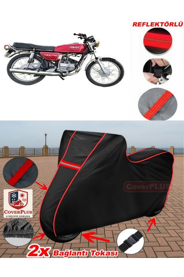 For Yamaha Rx 135 Tarpaulin Black Motorcycle Tarpaulin Engine Cover Tent (Red Stitched)