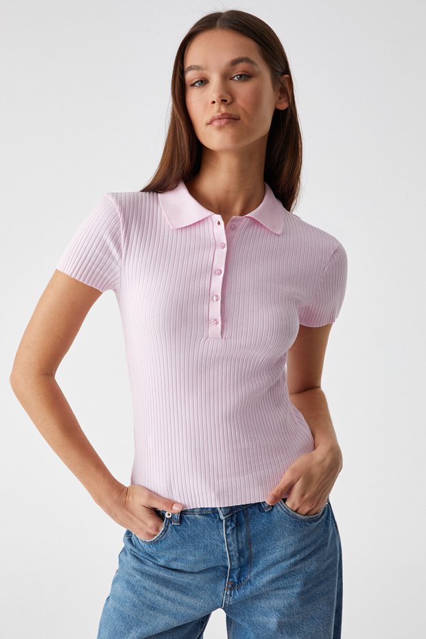 Oberwart Women's Slim Shirt Collar Short Sleeve Pink Blouse