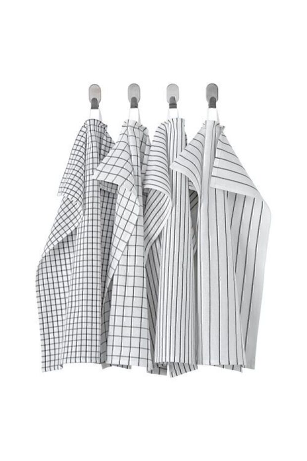 Rınnıg Kitchen Drying Cloth 4 Pieces White Dark Gray 45x60 Cm 100% Cotton