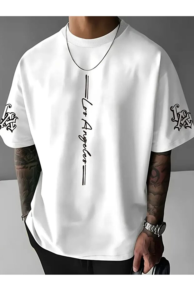 Los Angeles T-Shirt for Men, Wide Cut Casual Summer T-Shirt,